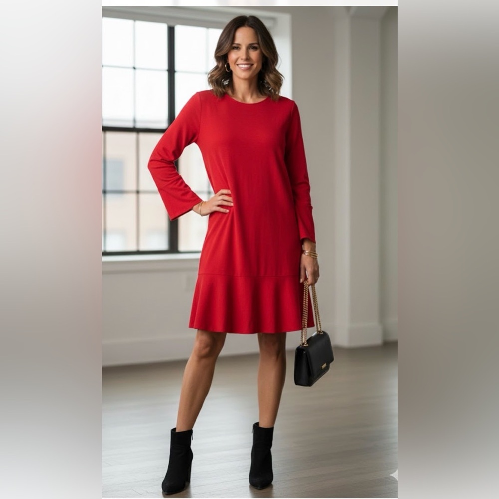 ME+EM Vibrant Red Long Sleeve Dress